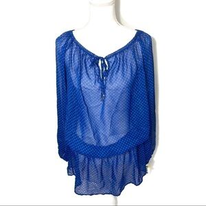 Jones New York Polka Dot Tunic NWT Medium Blue Blouse Shirt